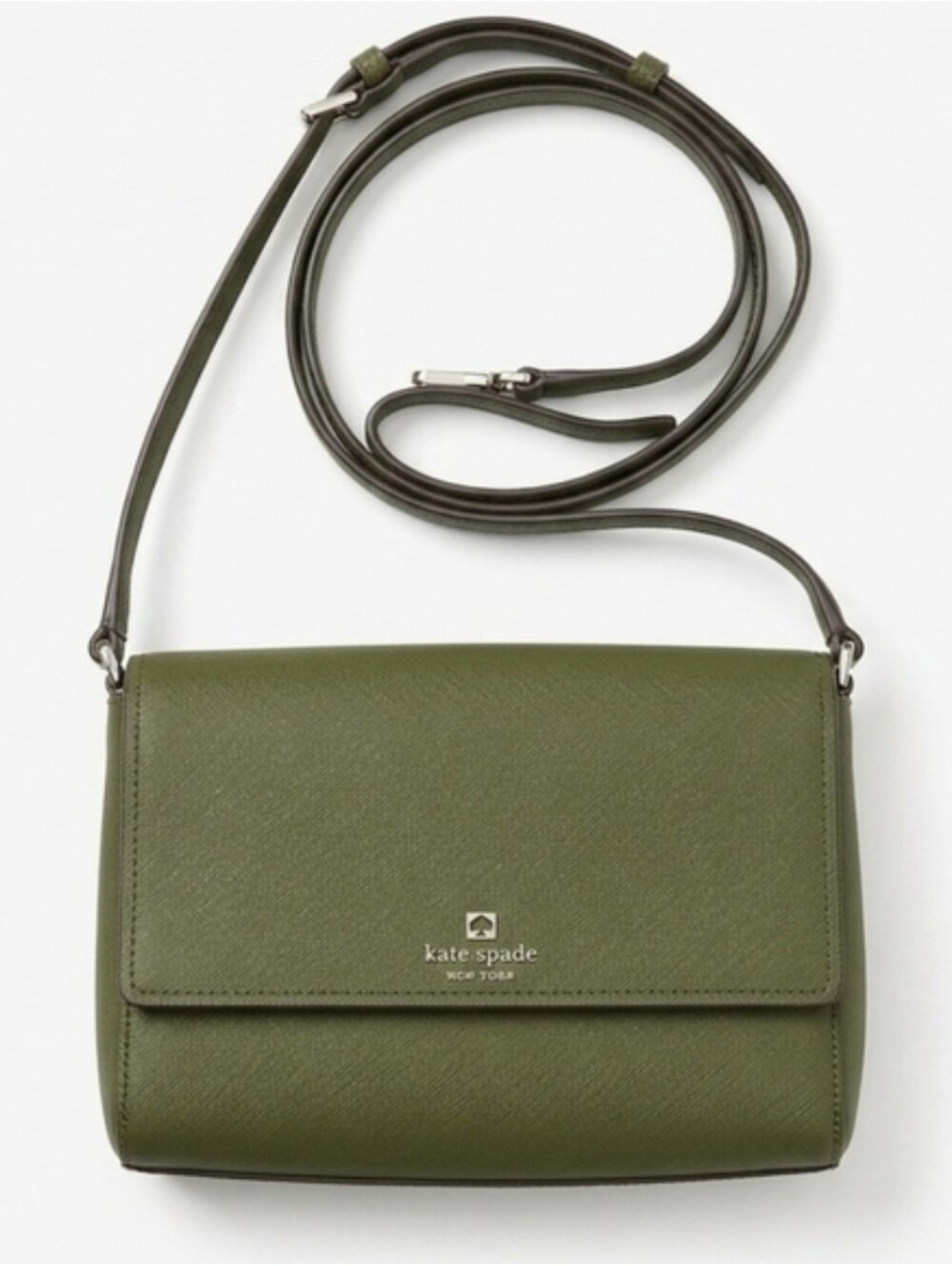 Kate Spade Saffiano Leather Crossbody with Gold Logo- Green Moss